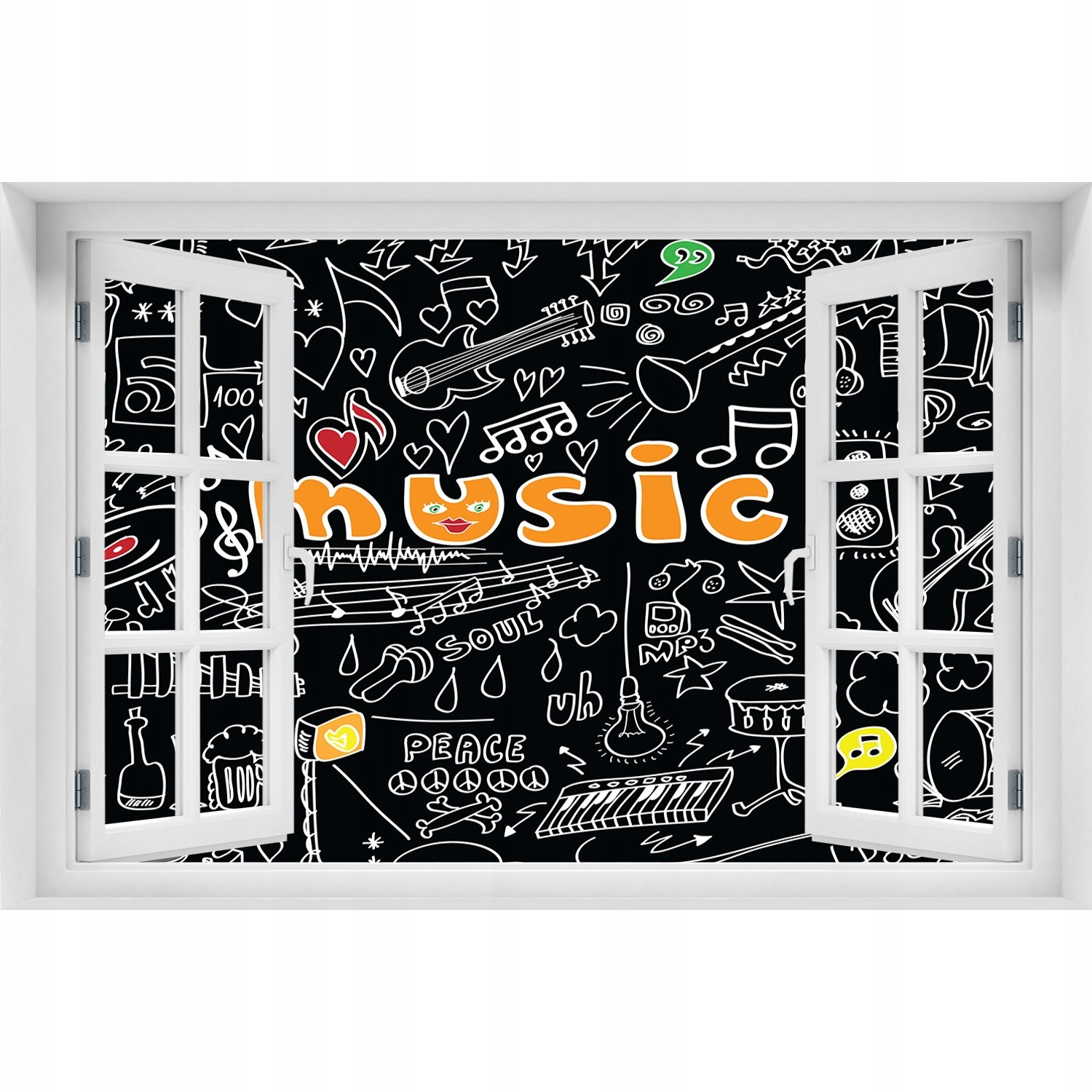 

3D Okno Naklejka ścienna Symbole muzyczne 150x100