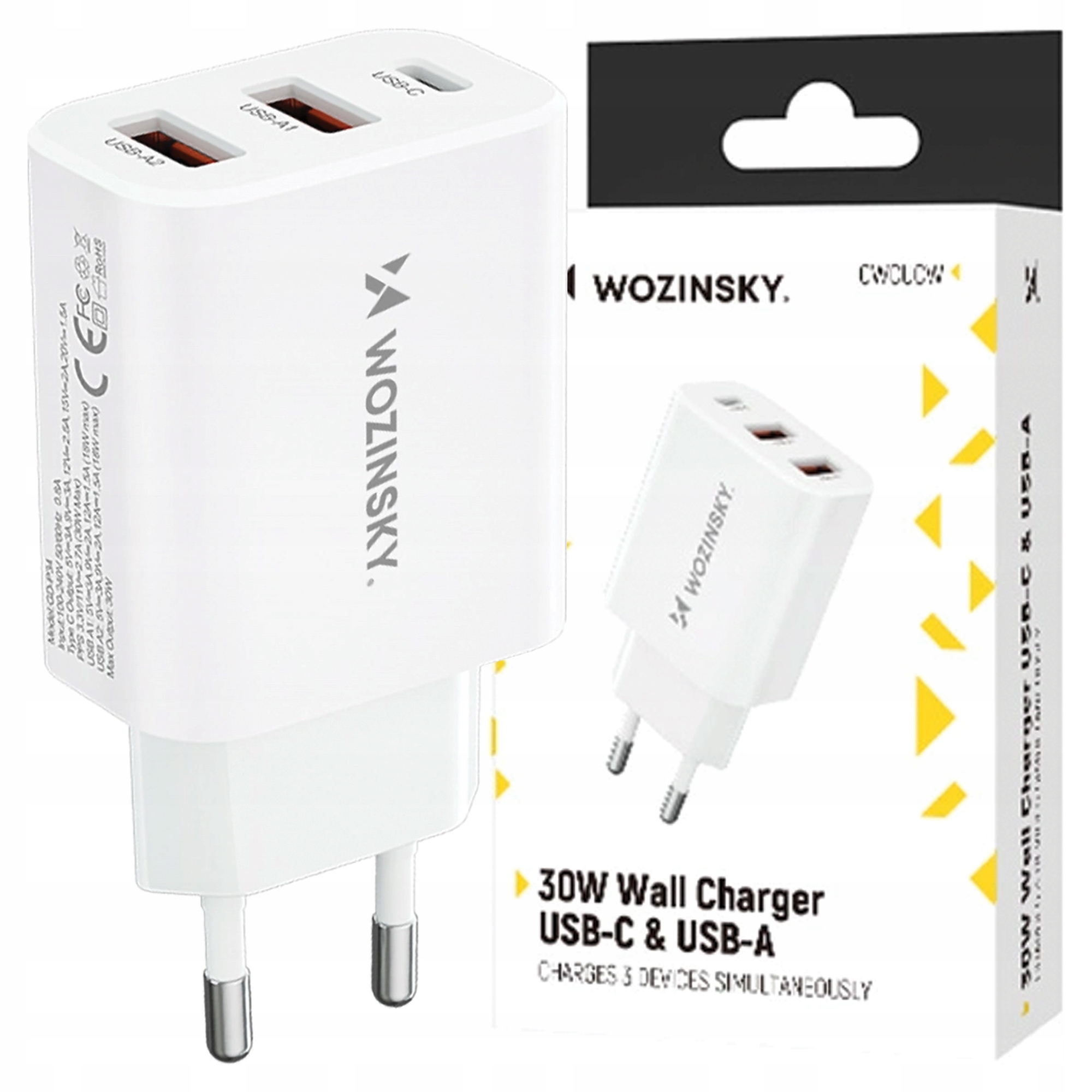 Wozinsky Ładowarka Usb-c 30W 2 X Usb-a Do Telefonów I Tabletów Z Funkcją Pd