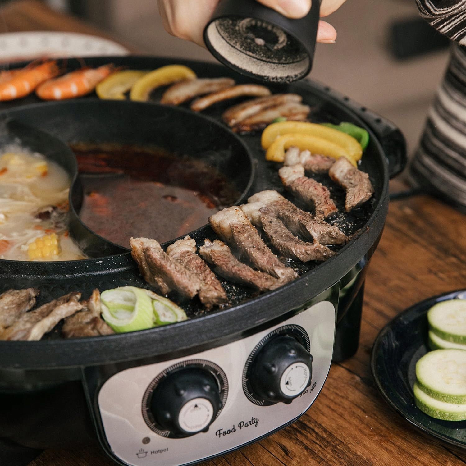 FOOD PARTY Elektryczny Garnek Grill 2w1 BBQ Fondue Raclette XXL 8 Osób — miniatura 6
