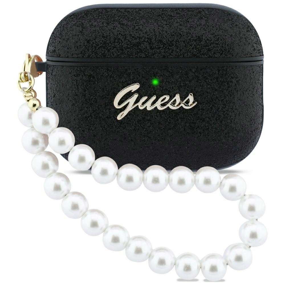 Pouzdro Guess Glitter Pearl Strap pro AirPods Pro 3, černé