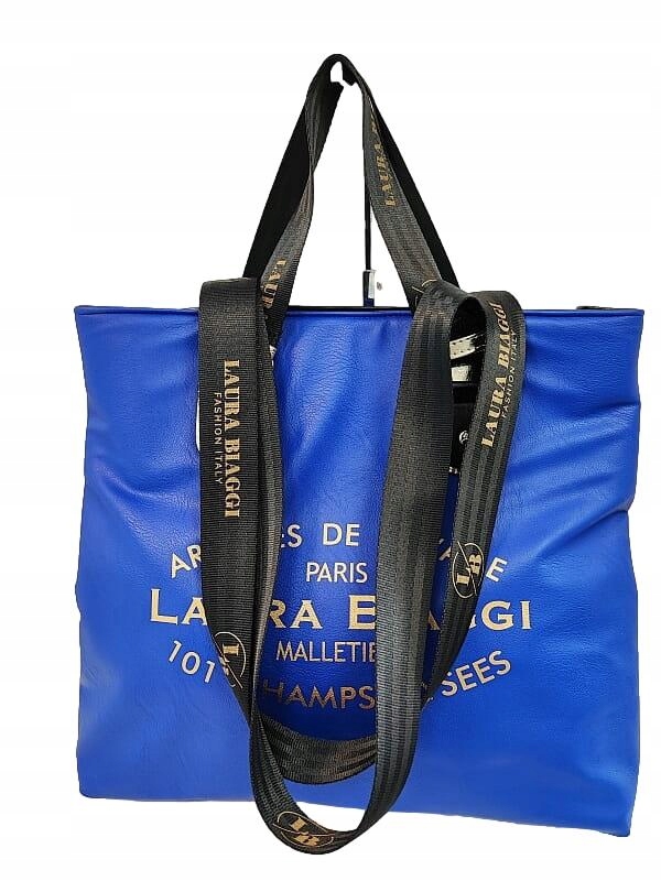 

Laura Biaggi shopper z napisami kobaltowa