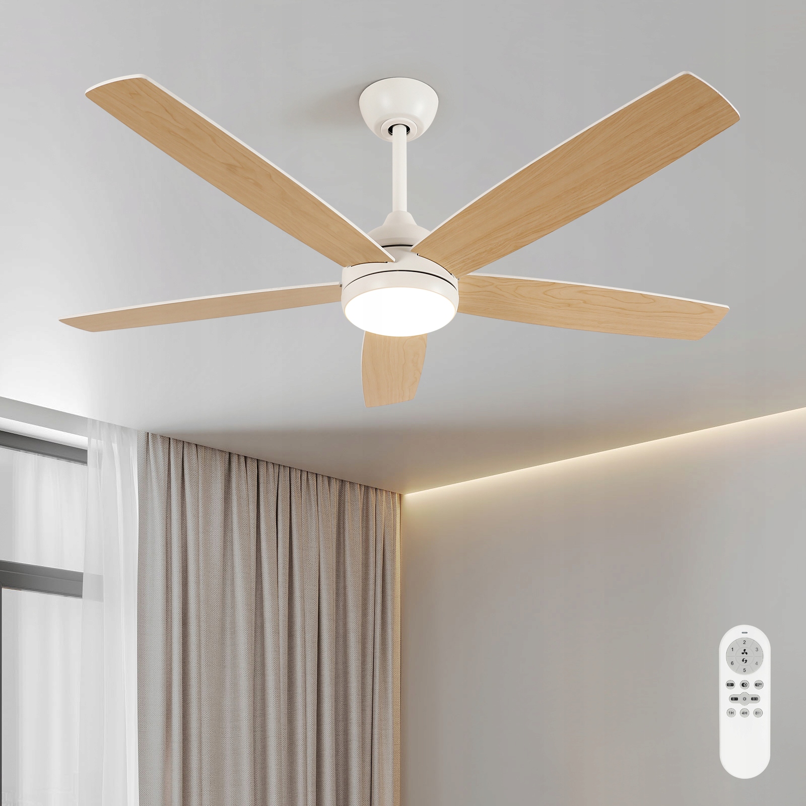 Led Stropné Svietidlo S Ventilátorom Drevo+biela Stmierateľné Diaľkové Ovládanie 34W