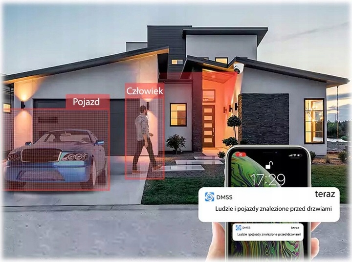 MONITORING DOMU FIRMY BIURA MOCNE KAMERY IP DAHUA 5mpx ZAPIS AUDIO na RUCH Stan opakowania oryginalne