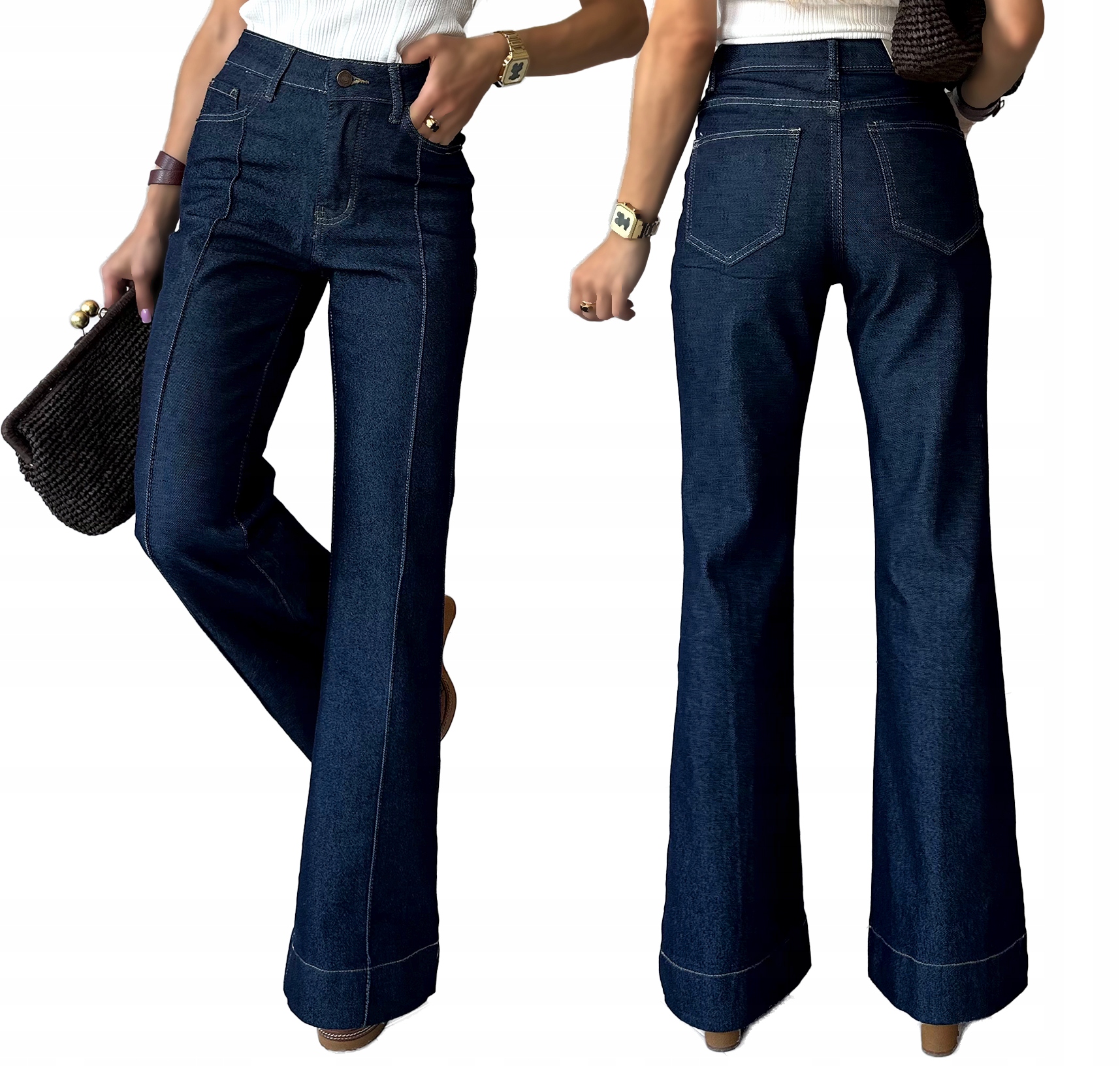 Dámské Džínové kalhoty Švédy Zvony Džíny Wide Leg Kant Prošití