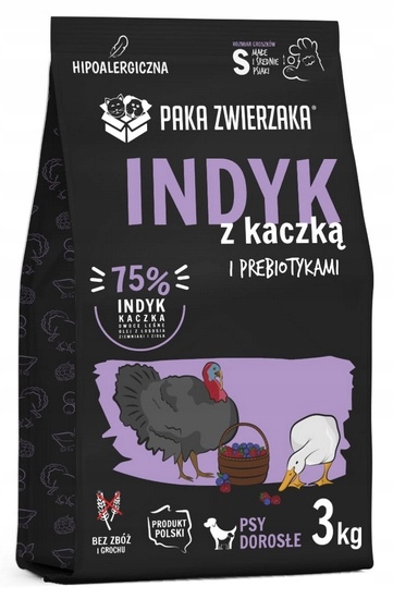Hypoalergenní krmivo pro malé psy Paka Zwierzaka Krůta a Kachna 3 kg