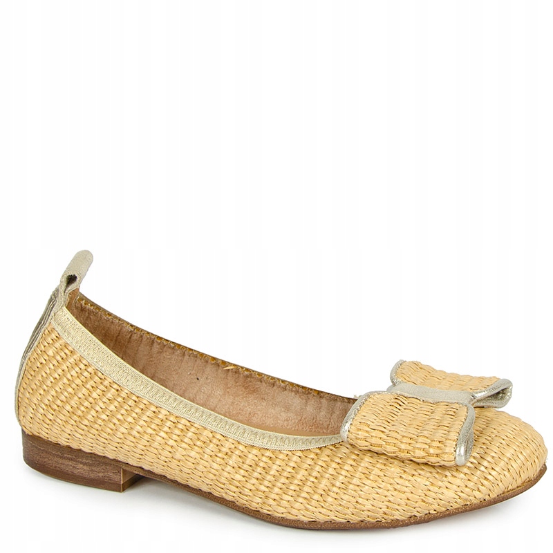 Laroni 3237/S Béžovo Zlaté Pletené Baleríny S Mašličkou 38