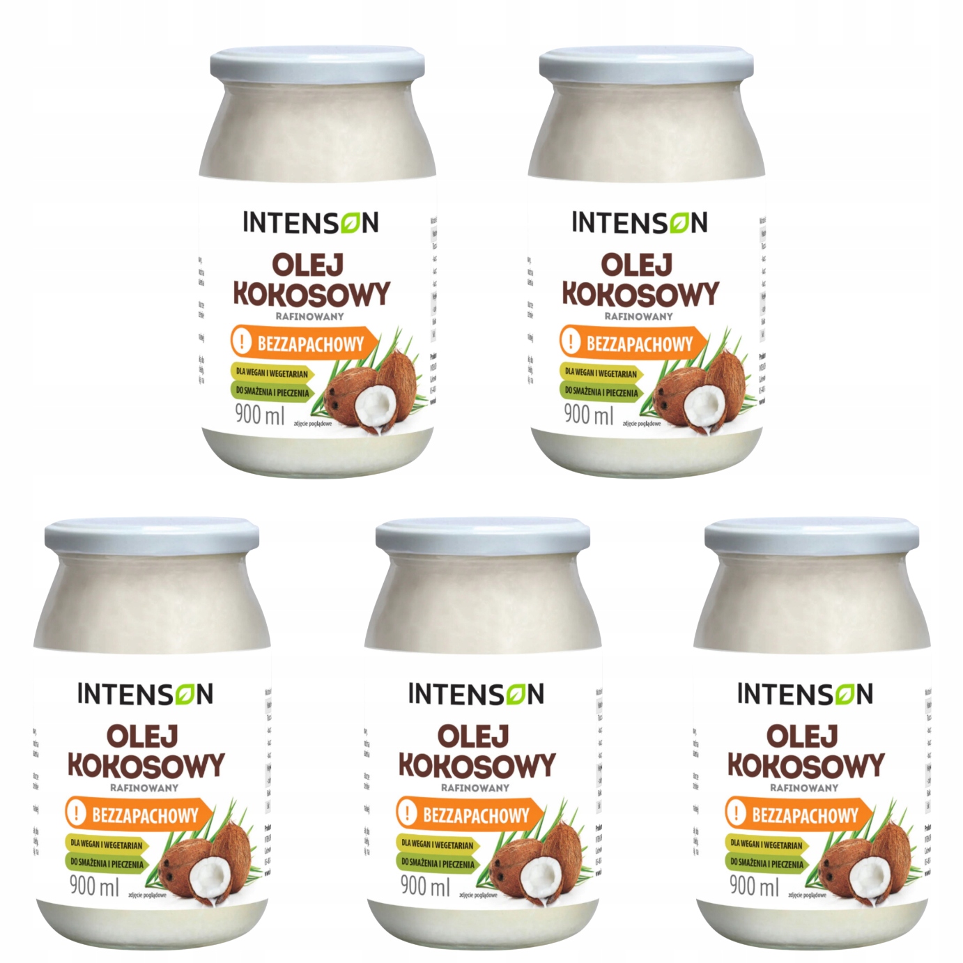 Intenson Olej Kokosowy Rafinowany Bezzapachowy 900 Ml Naturalny x5