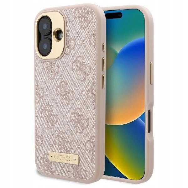 Guess GUHMP16SU4GPRP iPhone 16 6.1" różowy/pink hardcase 4G Logo Plate