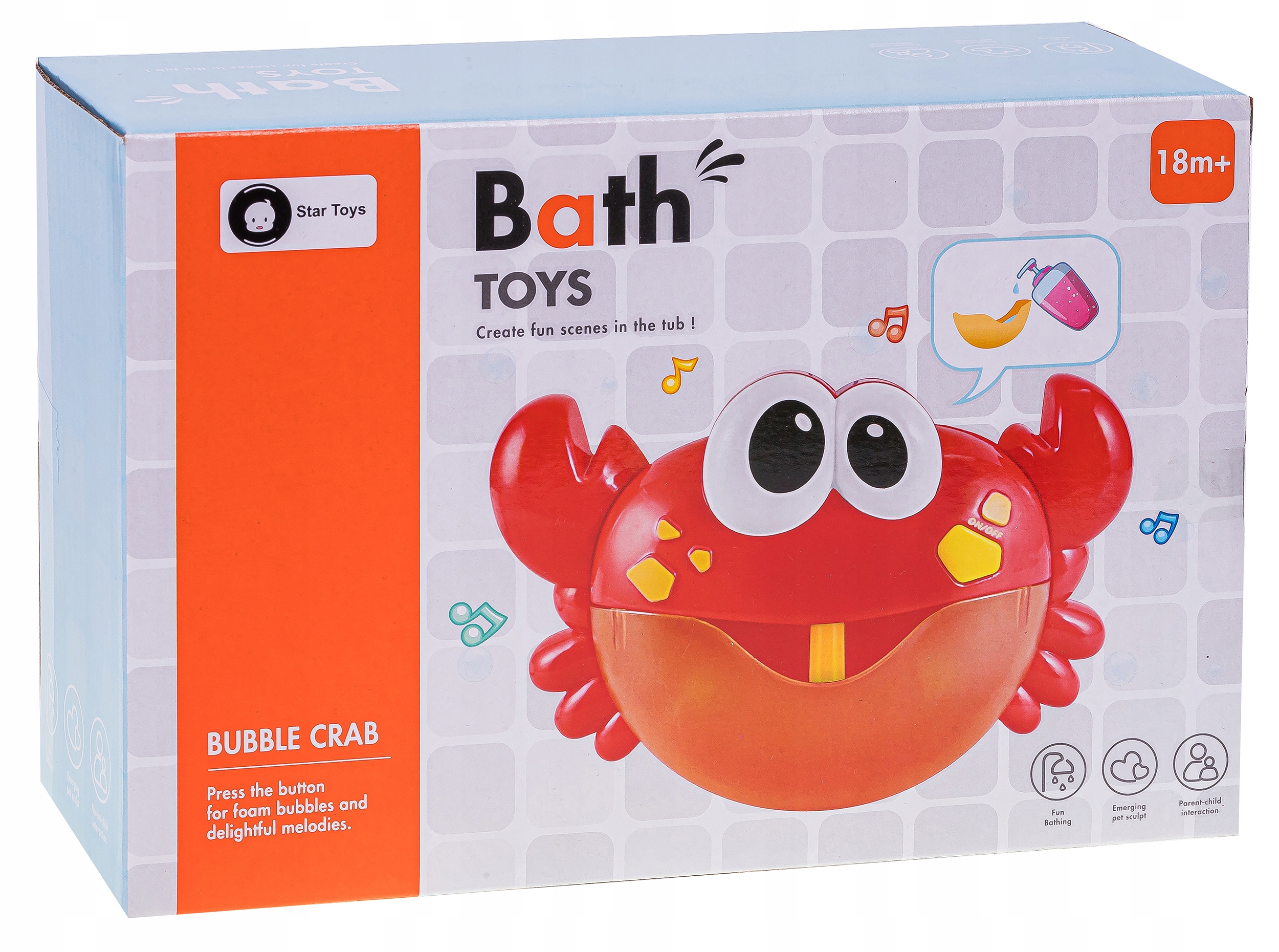 KRAB DO ROBIENIA PIANY ZABAWKA DO KĄPIELI MELODIE Kolor dominujący odcienie czerwieni