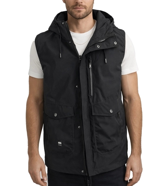 Pánská prošívaná bunda bez rukávů mikina s kapucí a kapsami L