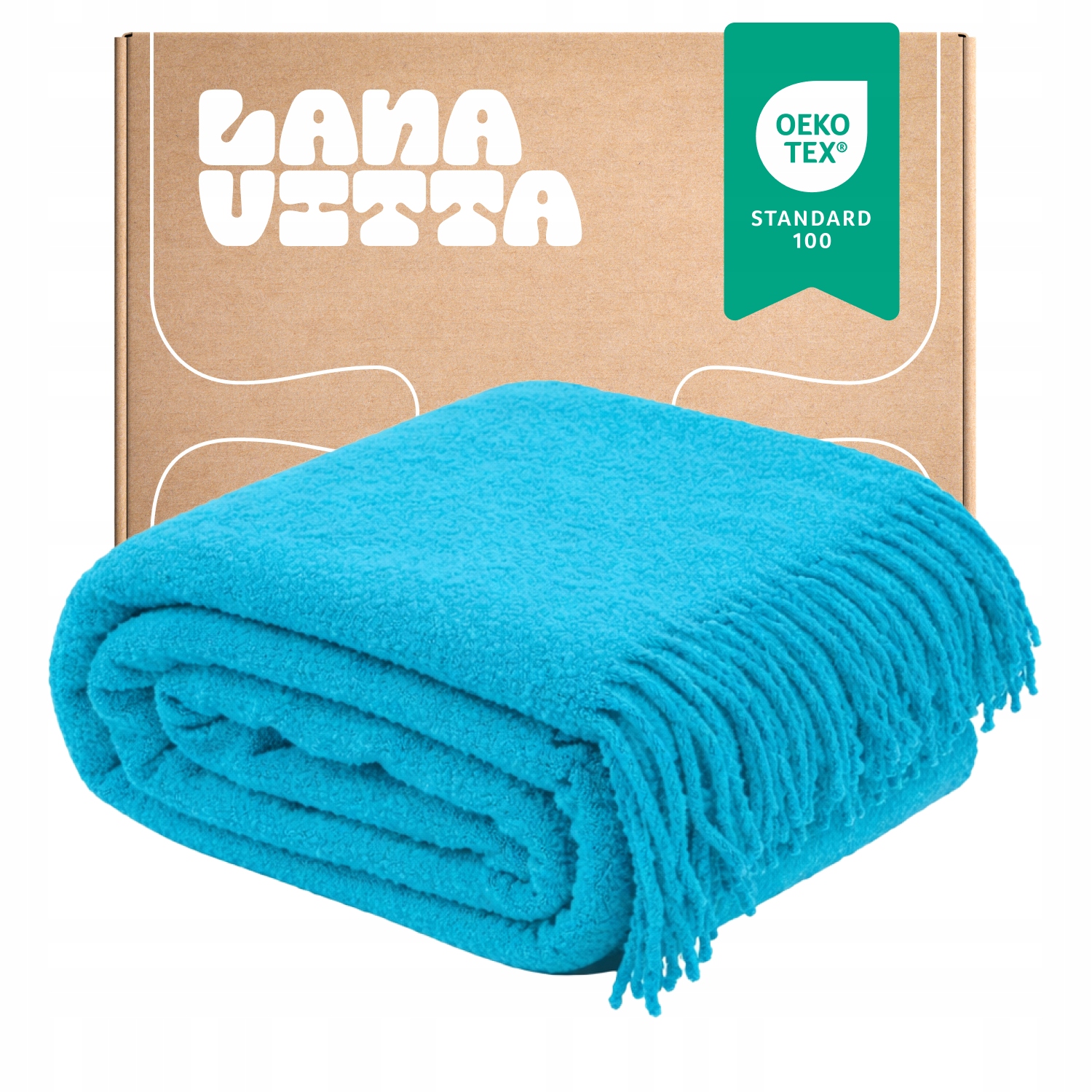 Deka Boucle Lounge Přehoz na postel Vlněný pléd Světle tyrkysová 140×200 cm