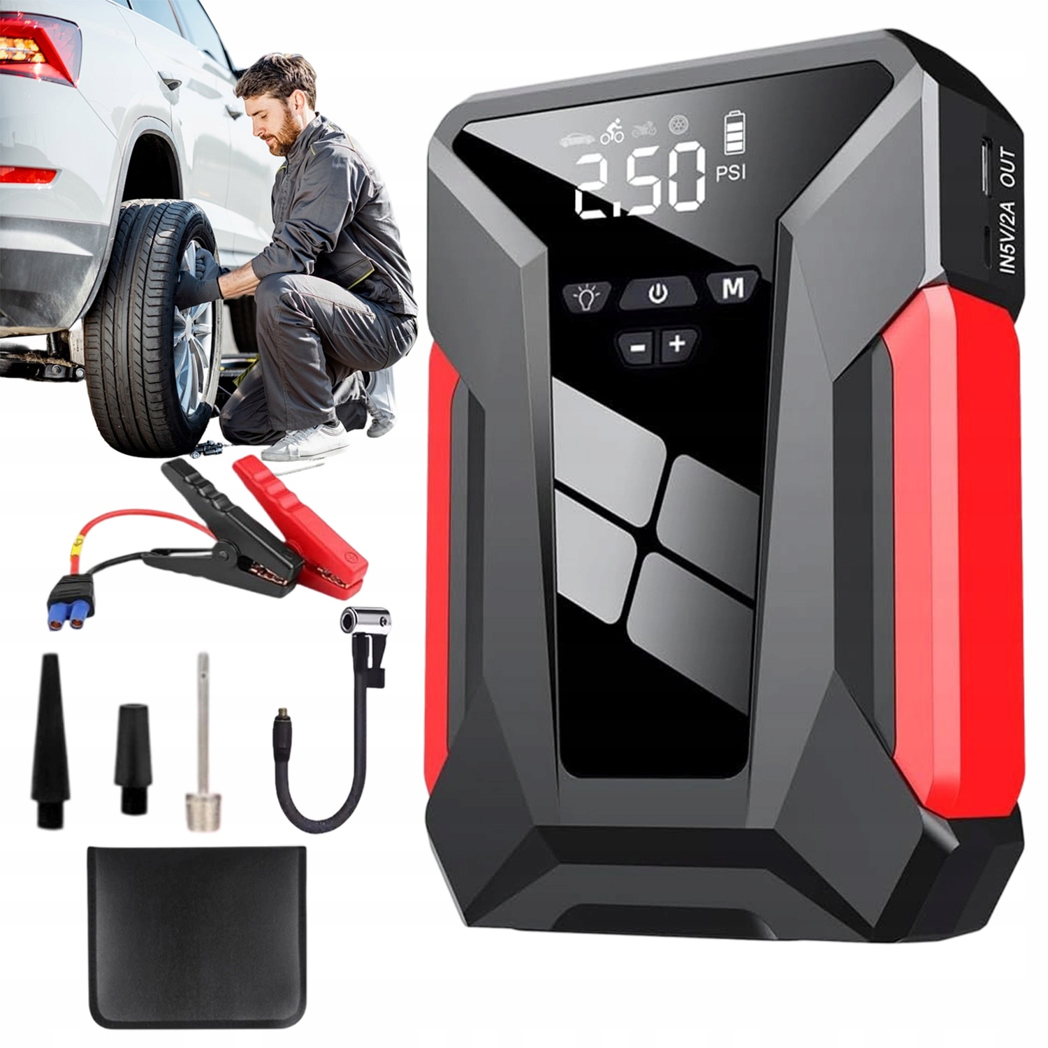 Silný Štartér Jump Starter Booster Powerbank 10AH 1600A Led Kompresorom