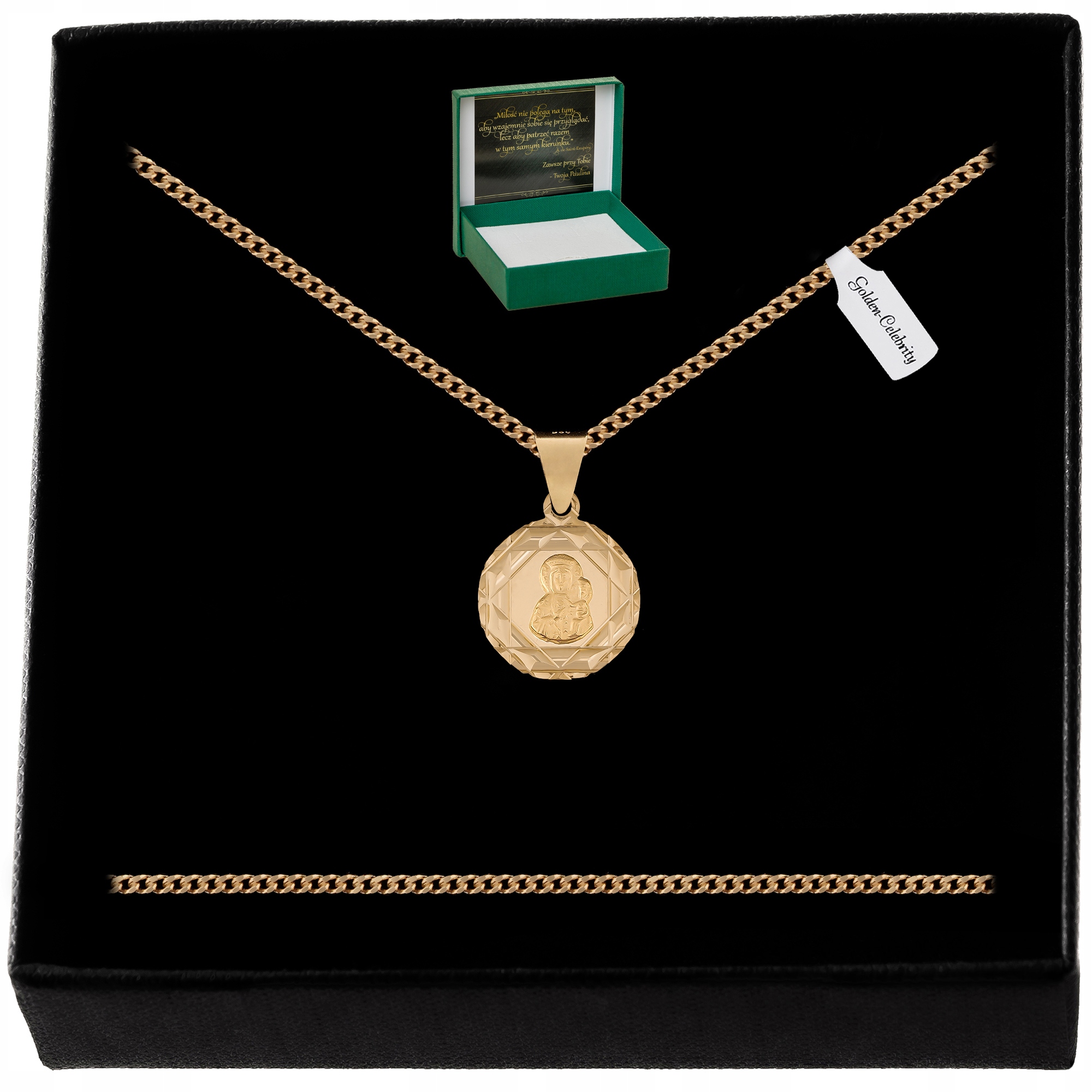 ZŁOTY ŁAŃCUSZEK PANCERKA + MEDALIK MATKA BOSKA 925/585 14K + GRAWER CHRZEST