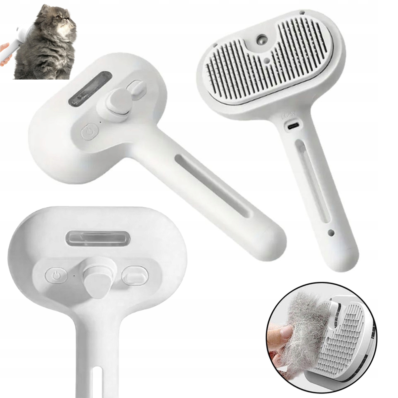 Levně Elektrický parní kartáč pro kočky a psy, měkké štětiny, ergonomický