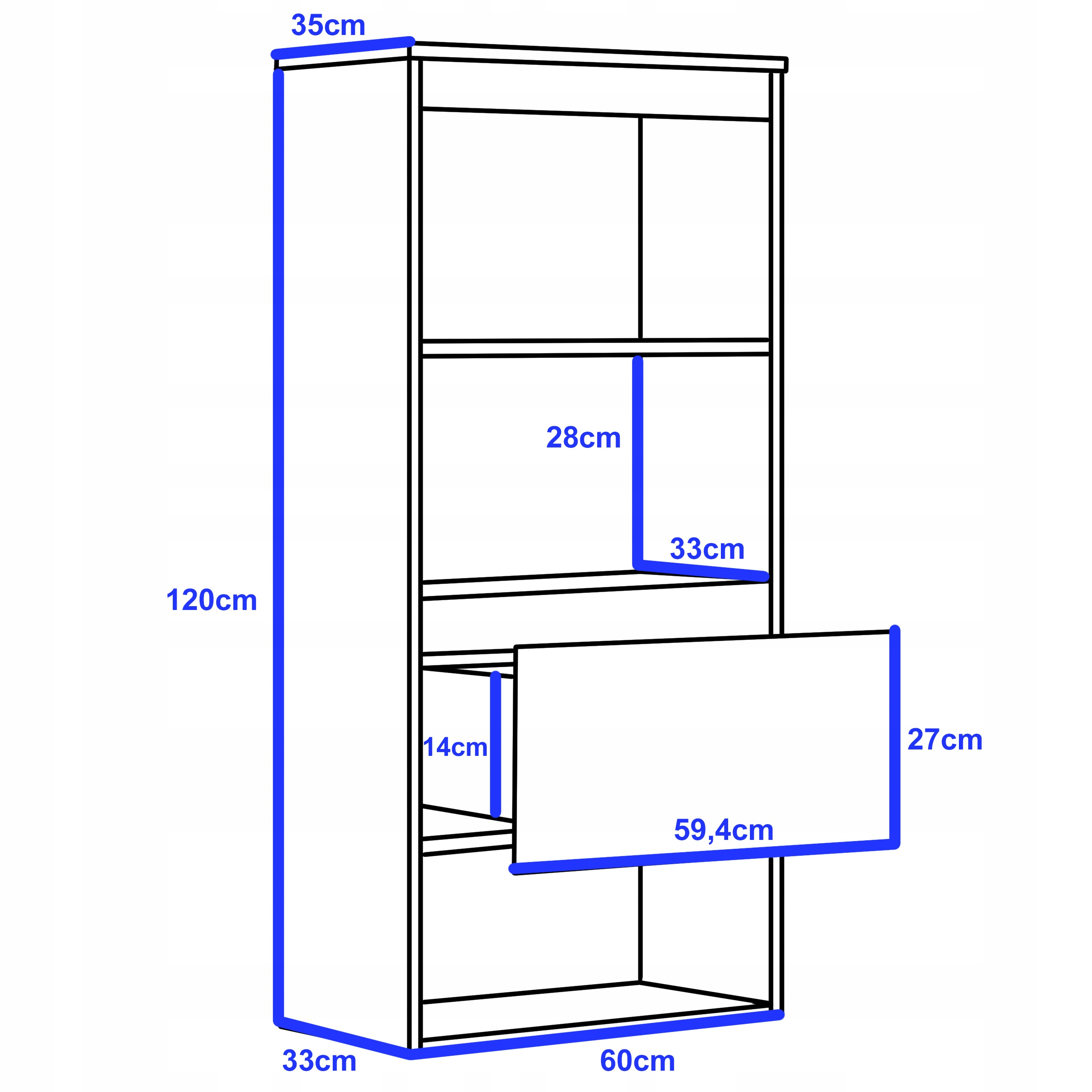 REGAŁ SYSTEMOWY Z SZUFLADĄ BIBLIOTECZKA BIAŁY MAT Kolekcja MEGAN