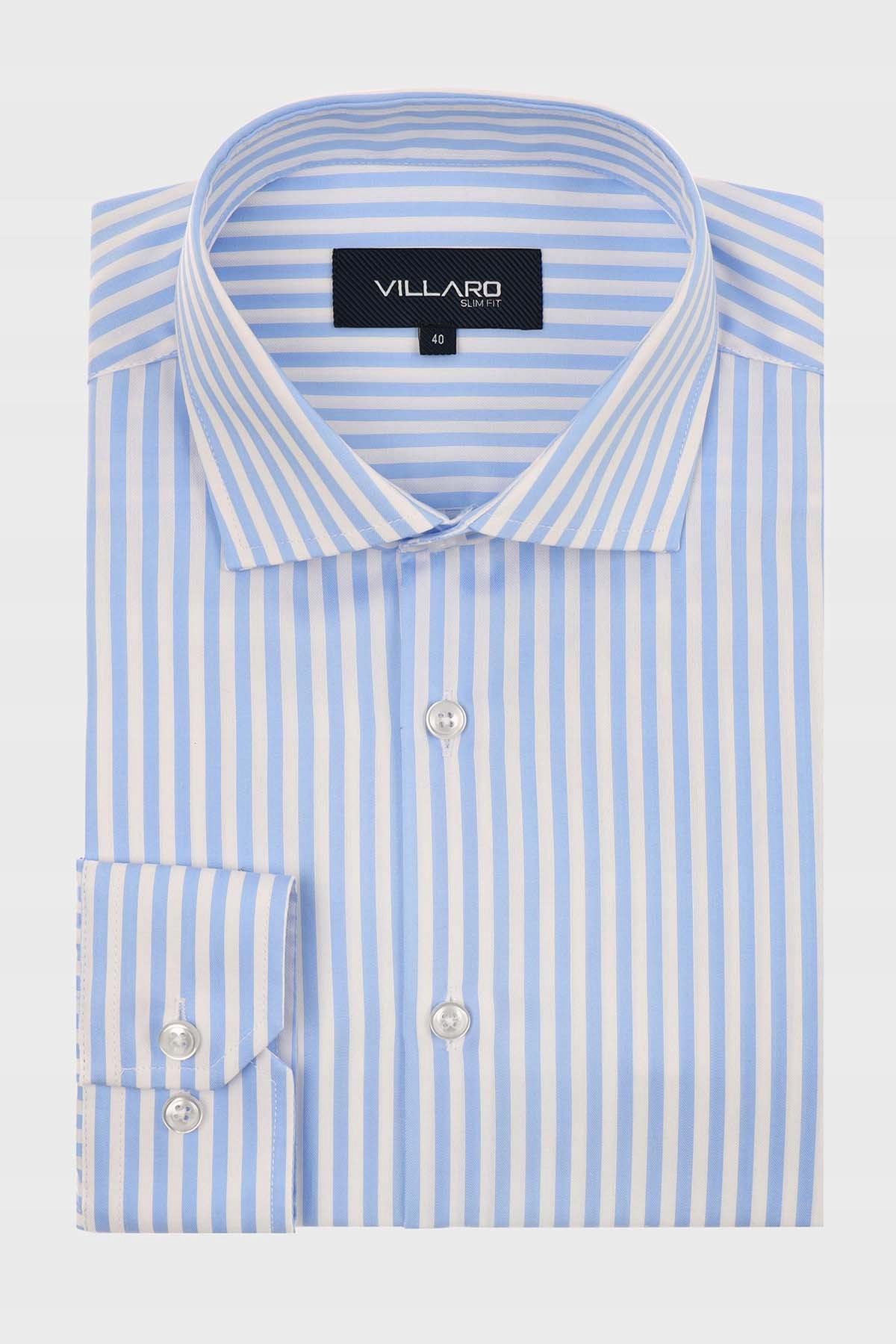 Modrá pánská bavlněná košile s proužky 43-176/182 Slim Fit Villaro