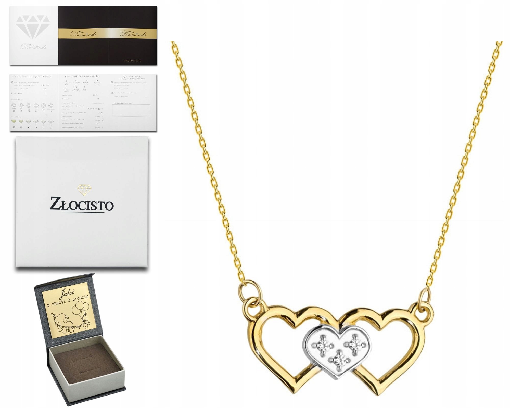 Zlatý Náhrdelník Srdce S Diamanty Celebrity 585