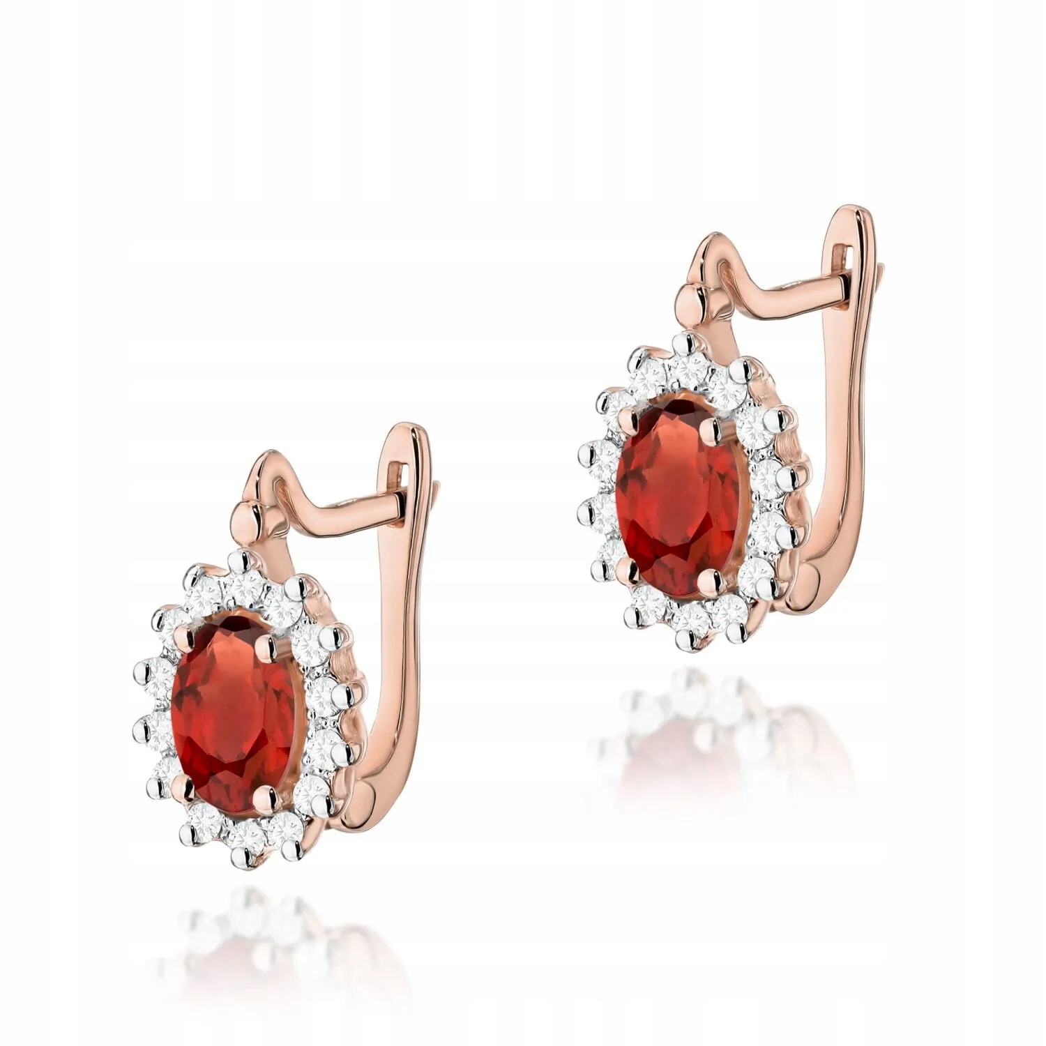 Złote kolczyki z granatem 2 x 0,50ct różowe złoto pr. 585