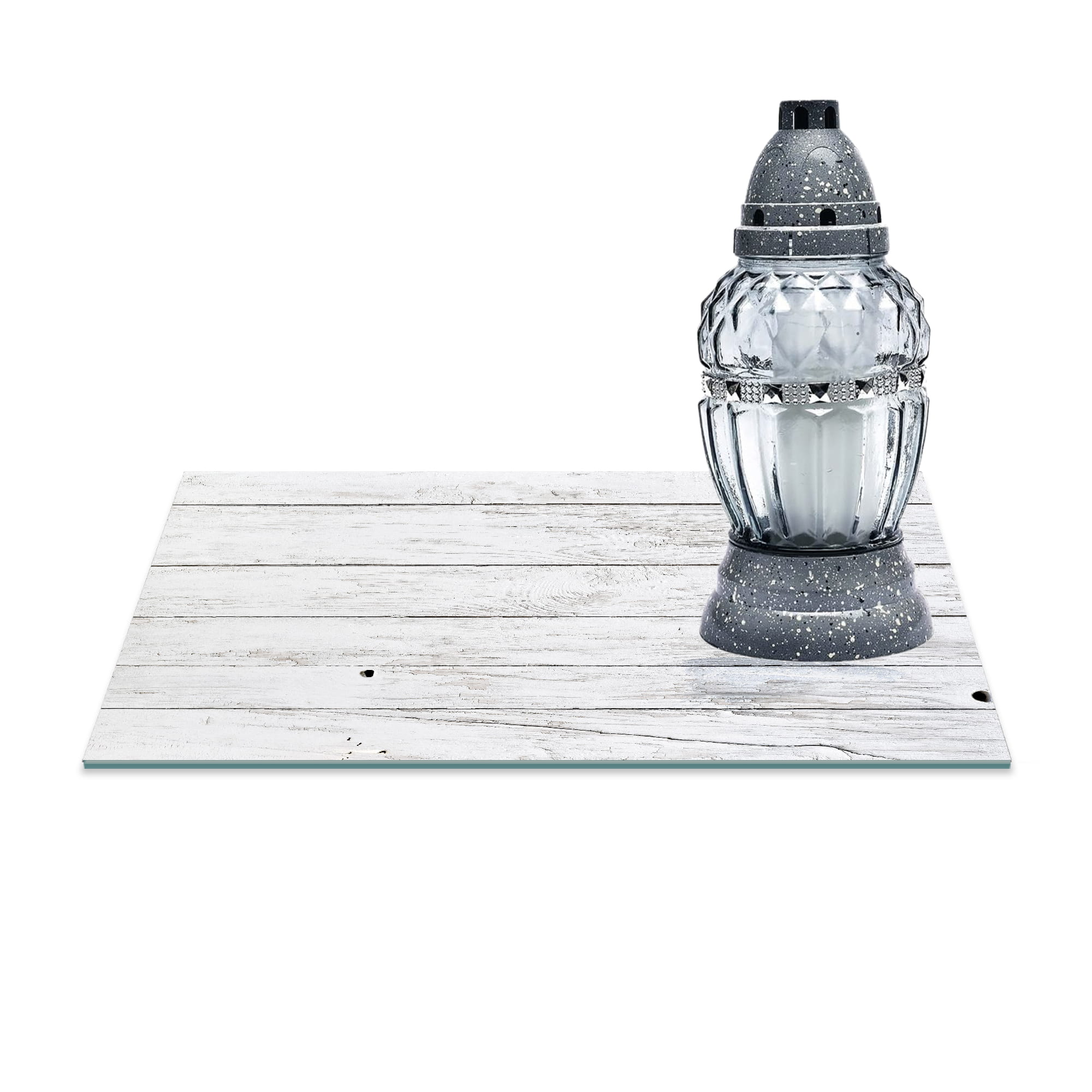 SZKLANA PODSTAWKA POD ZNICZE 40x30 Białe deski102B