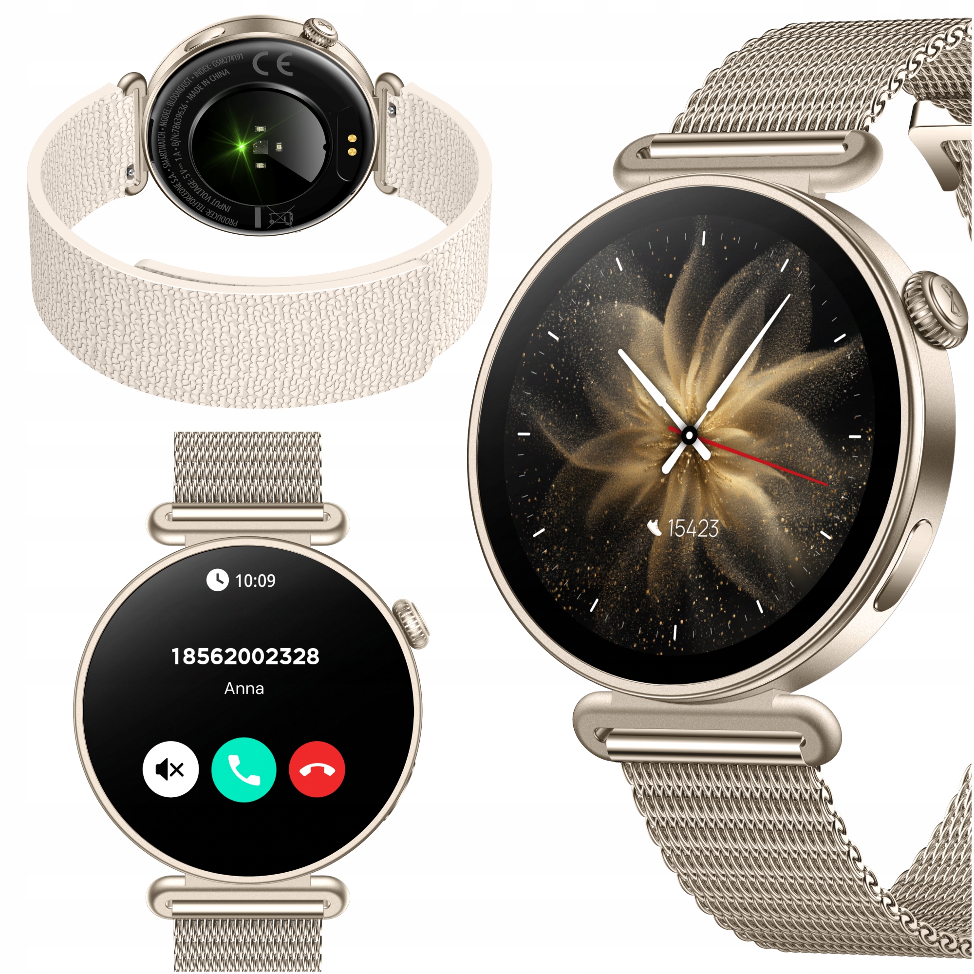 Smartwatch damski złoty szampański okrągły zegarek dla kobiety