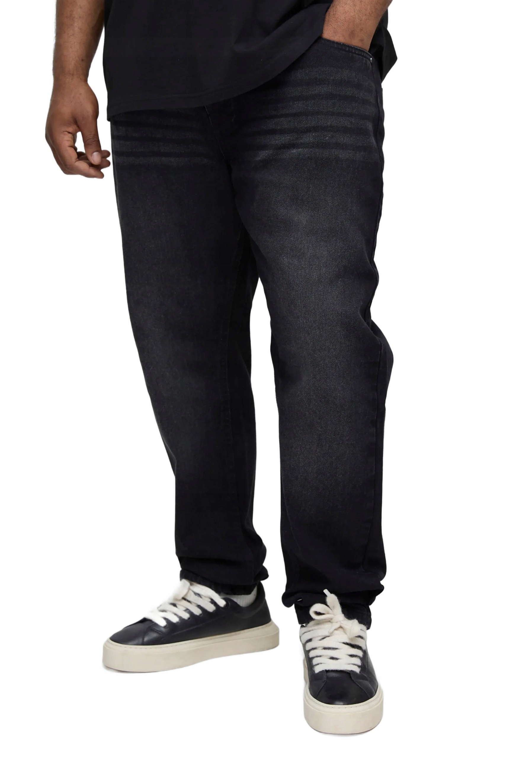 Boohooman Pánské Džíny Jednoduché Černé S Oděrkami Plus Size 44 Z3A