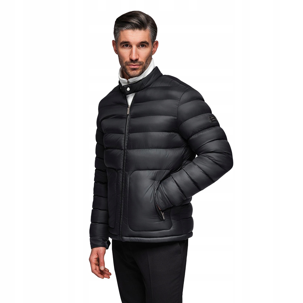 Prošívaná klasická pánská bunda se stojáčkem černá V1 OM-JALP-0261 vel. M