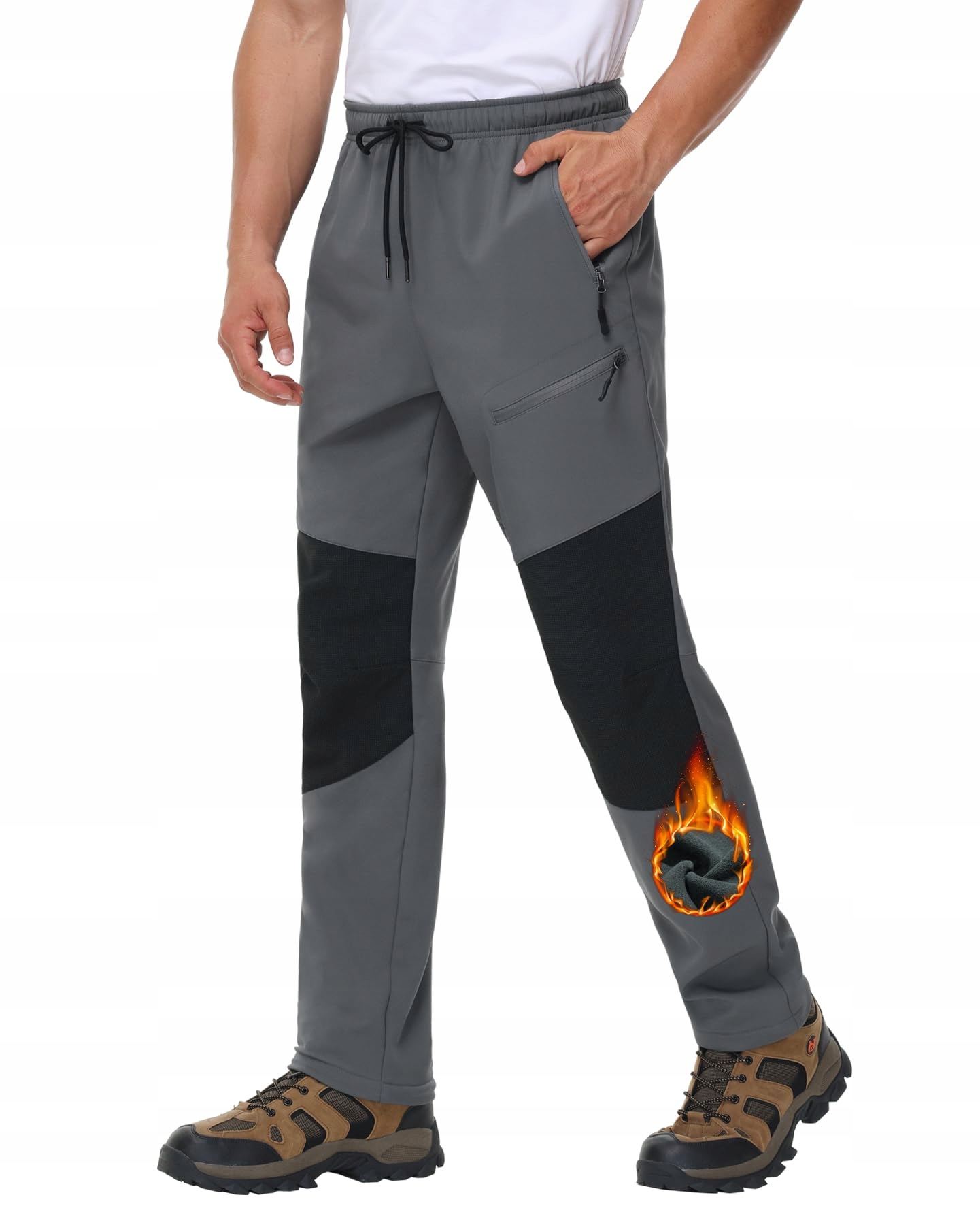 Męskie spodnie trekkingowe, zimowe spodnie softshellowe 3XL