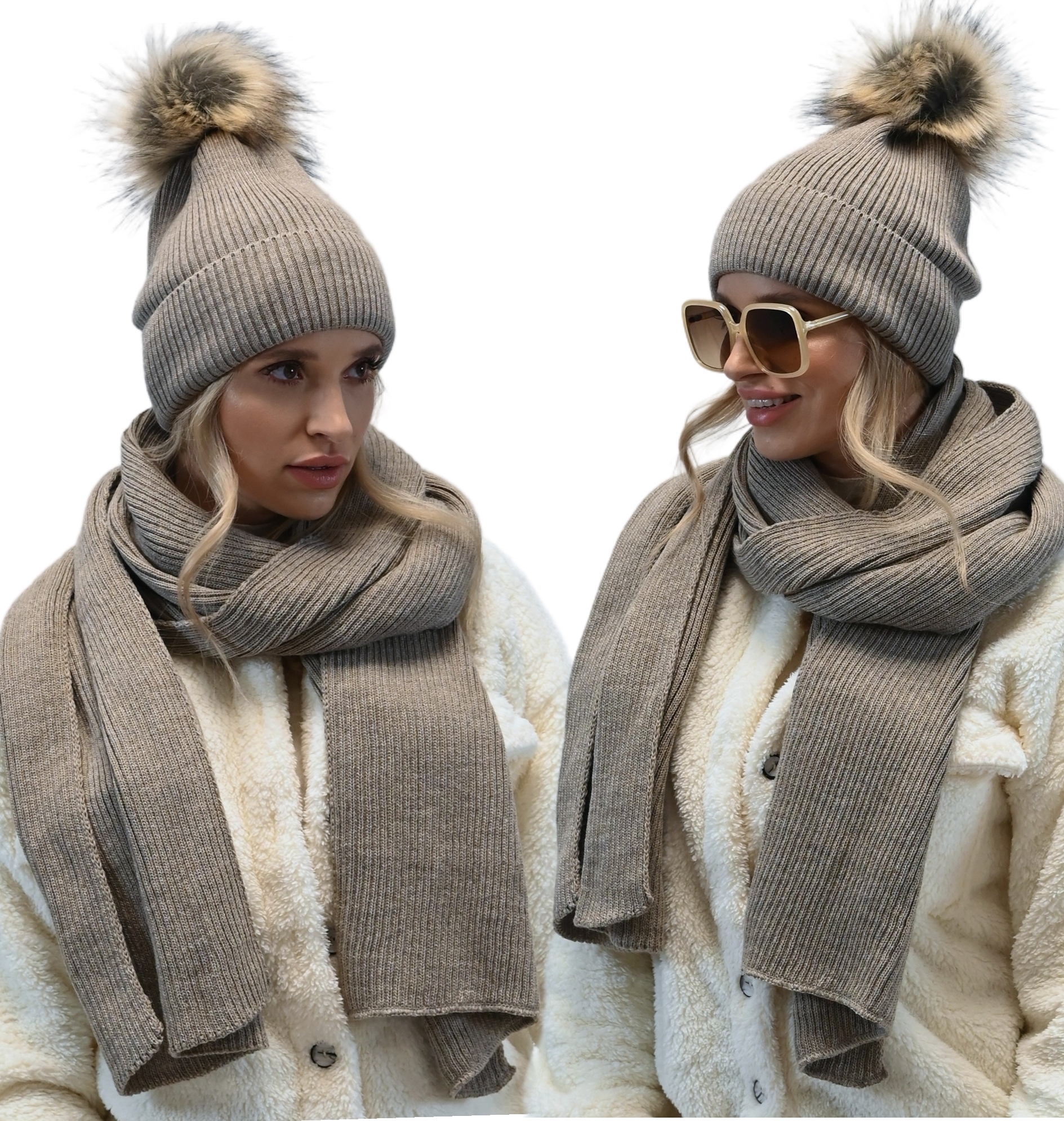 Čepice s velkým šátkem Zimní komplet Modní Polský set Barvy