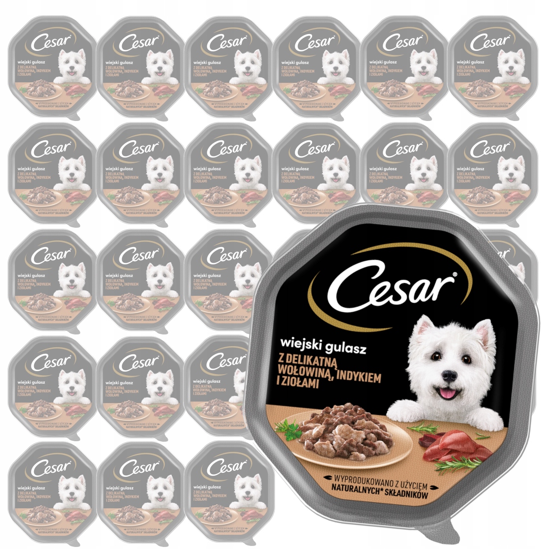 Cesar Vlhké Krmivo pro psy Hovězí maso Krůta Bylinky Tác 28x150g