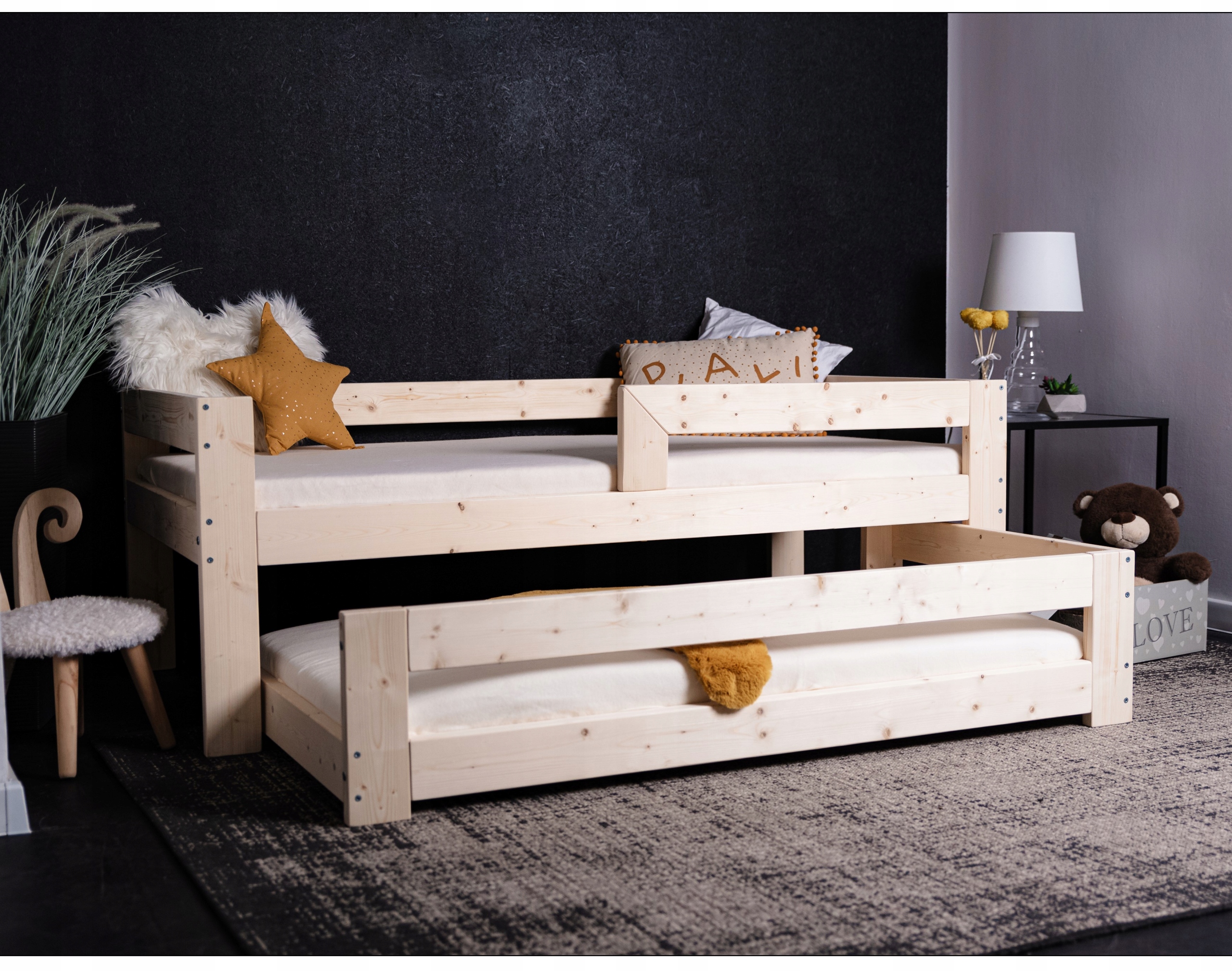 

Łóżko Dziecięce Podwójne Wysuwane Barierka 200X90