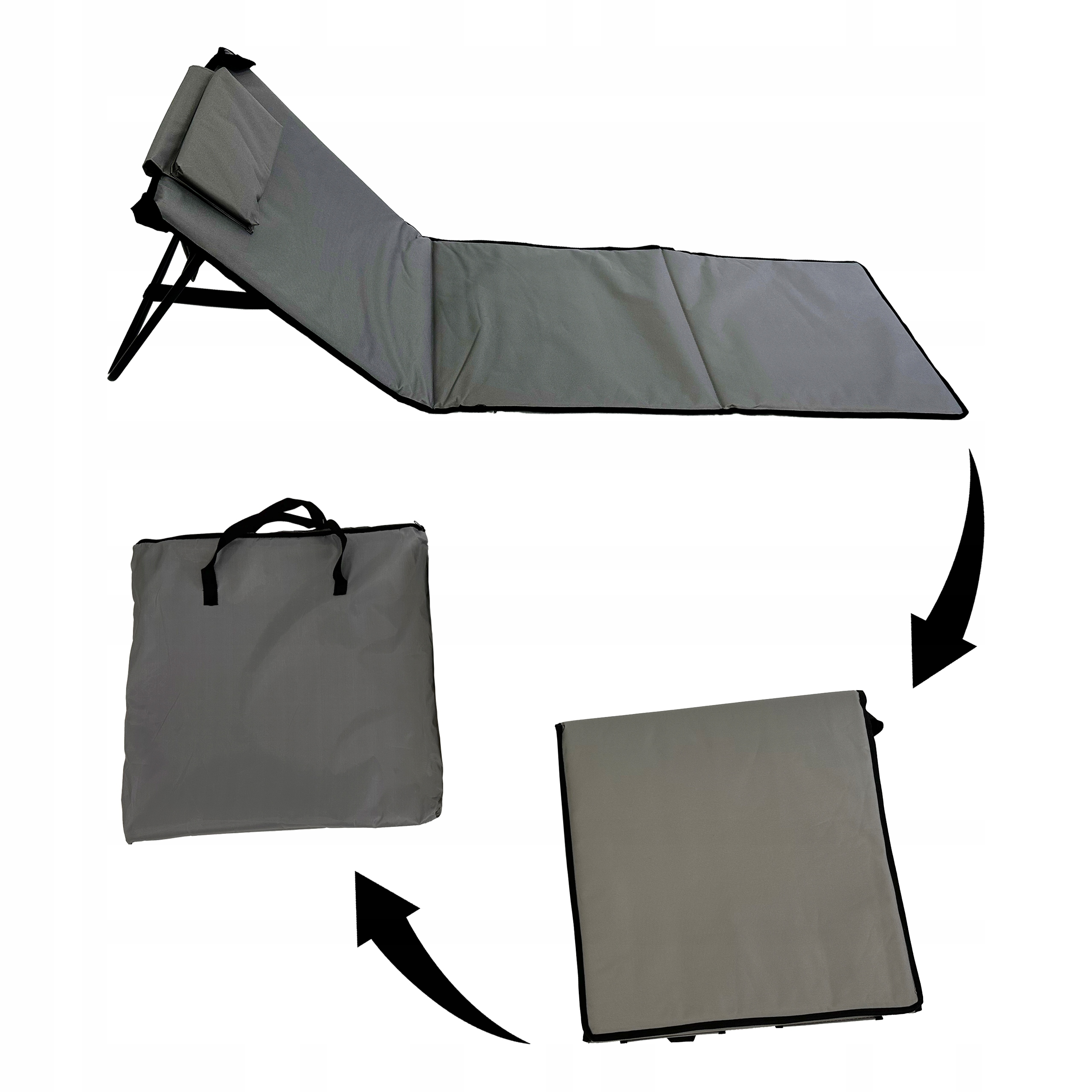 MATA PLAŻOWA SKŁADANA Z OPARCIEM LEŻAK PLAŻOWY + PODUSZKA MP100 SZARA EAN (GTIN) 5901386213563