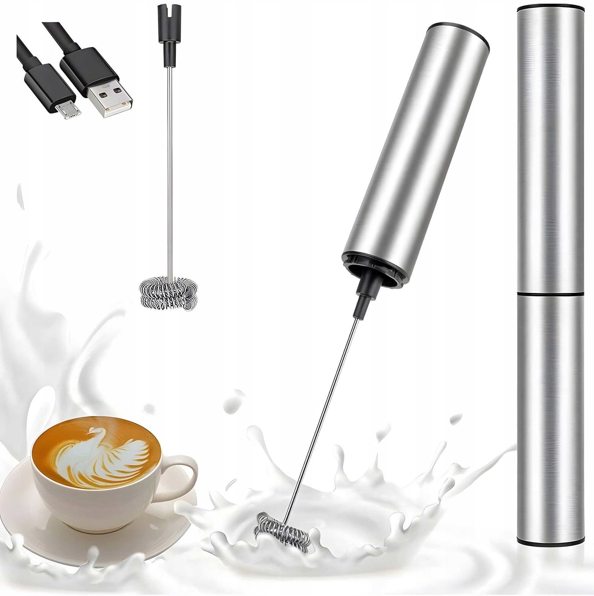 SPIENIACZ TRZEPACZKA DO MLEKA KAWY STAL NIERDZEWNA WBUDOWANY AKUMULATOR