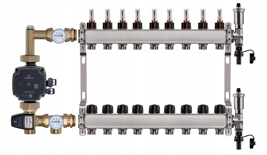 Rozdělovač pro podlahu 9 sekcí nerezový pro vytápění Čerpadlo Grundfos
