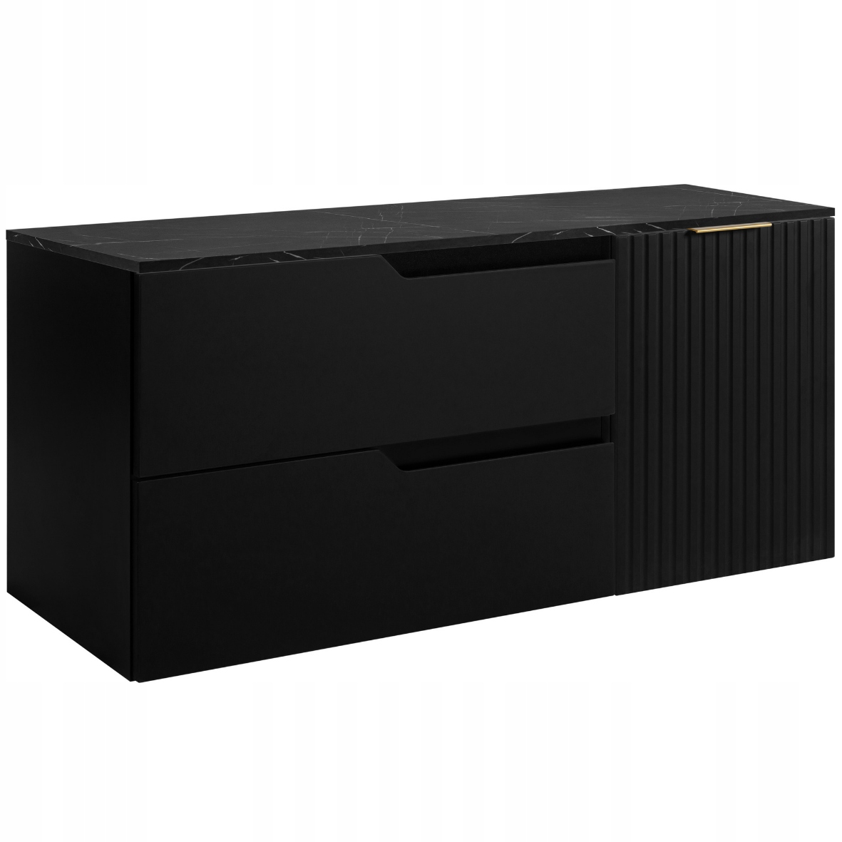 Koupelnová skříňka Pod Umyvadlo 120 černá přední strana Mdf ryfle Blat Marble