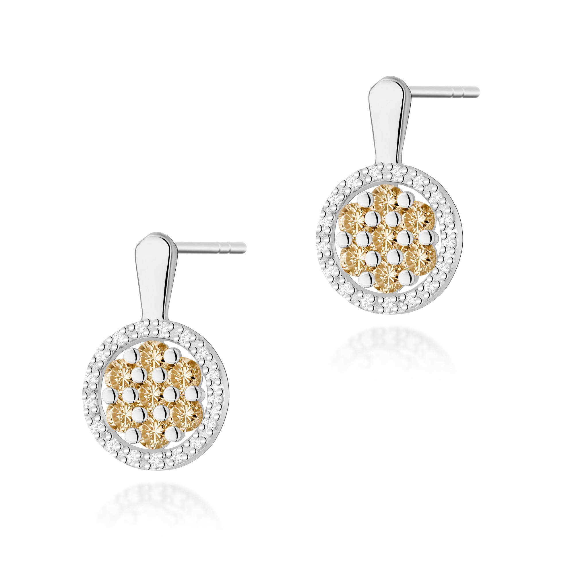 Dámské náušnice ze zlata 585 s diamanty, bílé zlato, elegantní design 14k