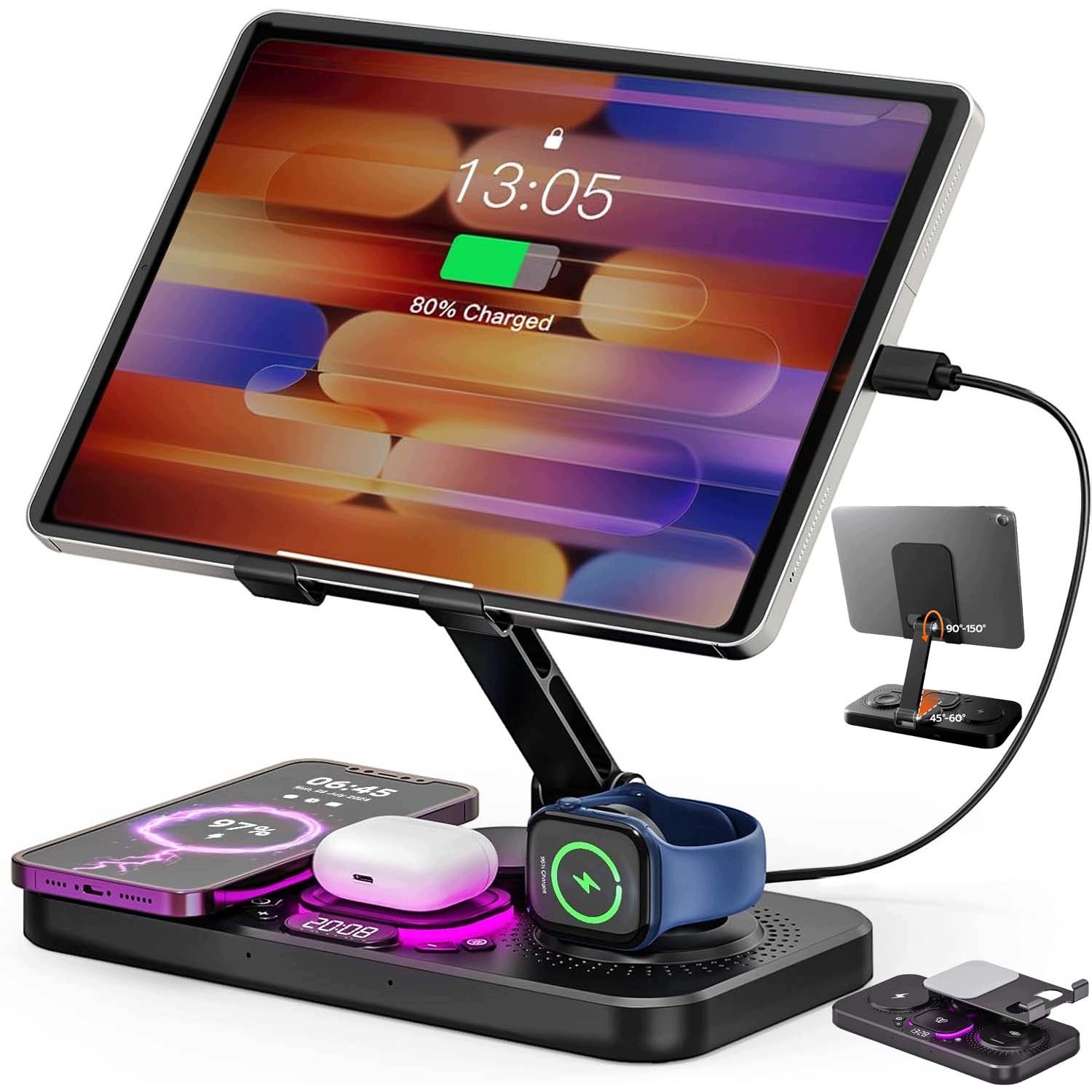 6V1 Indukční Nabíječka, Kovový Bezdrátový Držák Pro Iphone, Skládací