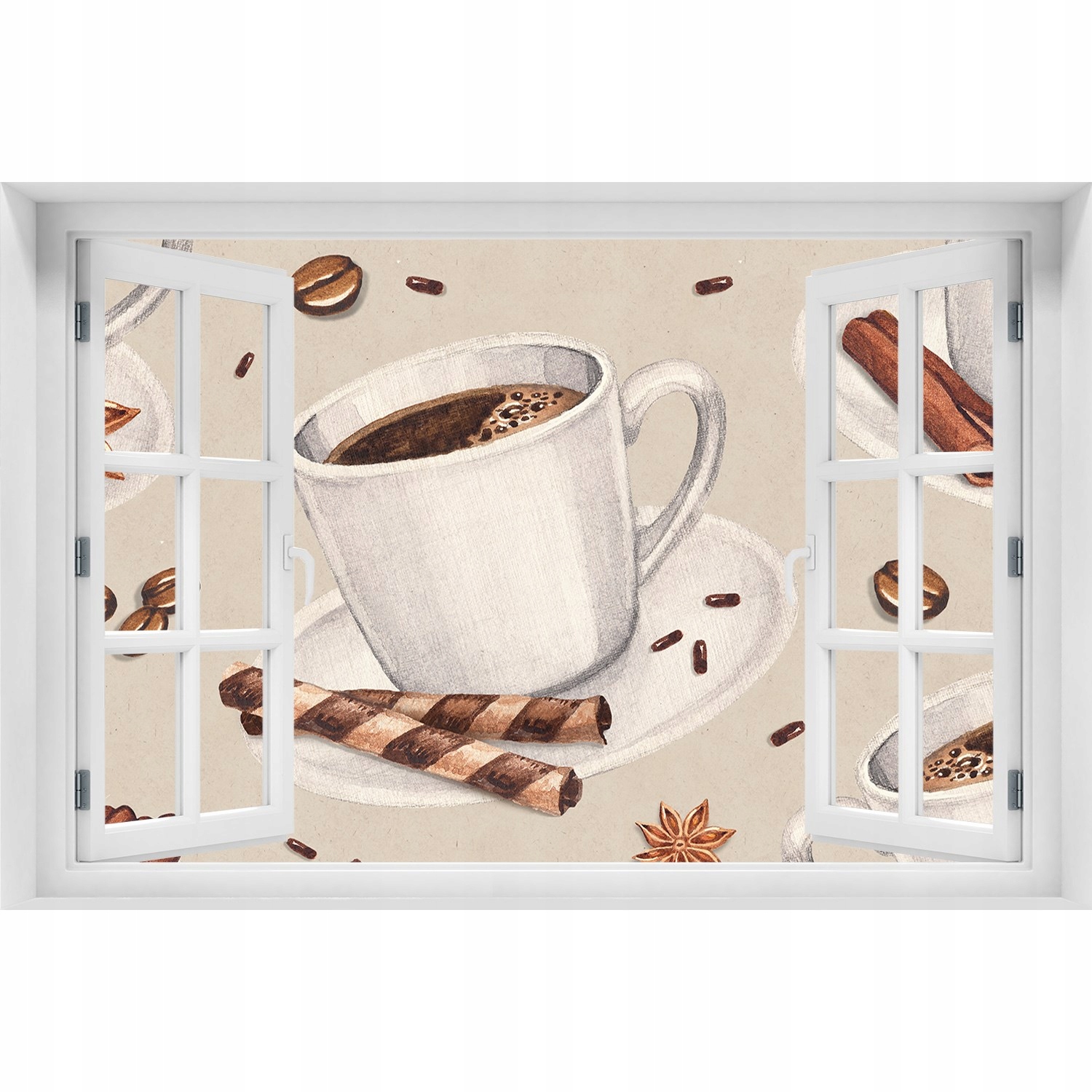 

3D Okno Naklejka na ścianę Filiżanka kawy 150x100