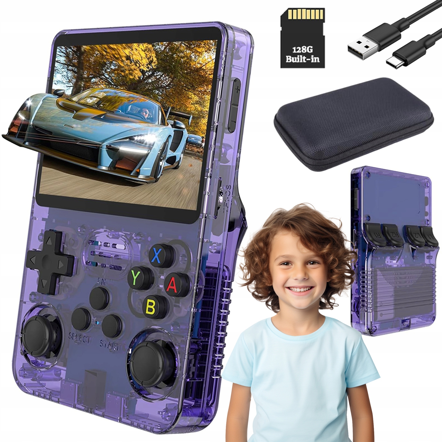 Przenośna Konsola R36S Do Gier Retro 21000 Gier 128GB Oryginalna Fiolet