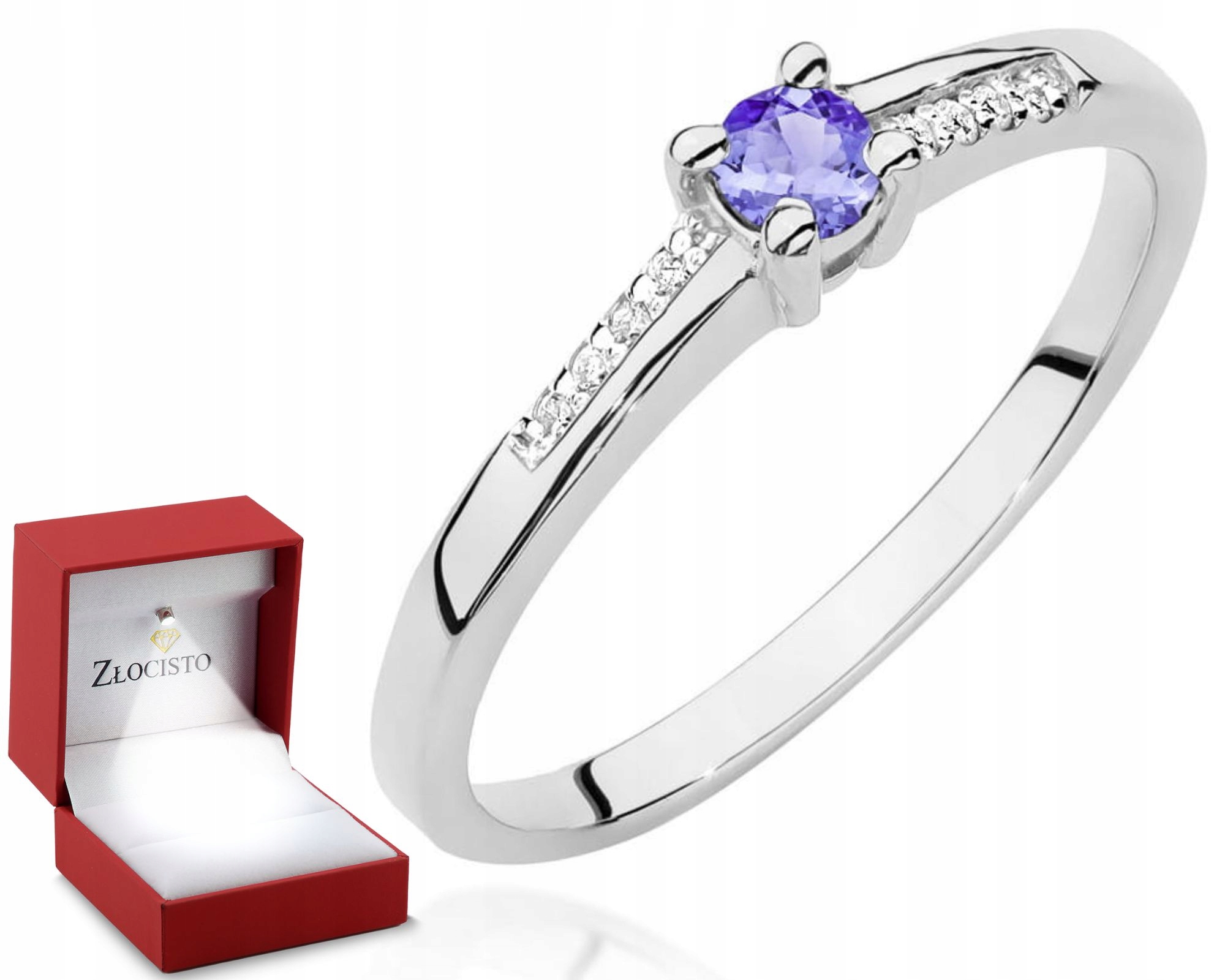 Zlatý Prstýnek Tanzanit Brilianty Bílé Zlato 585 Gravírování Dárek