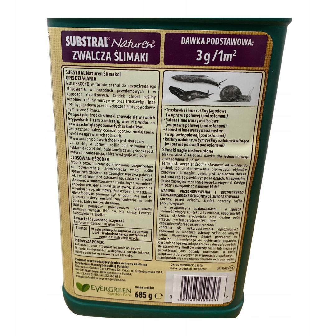 Granulat na ślimaki Ślimakolnaturalna trutka organic 685 g 100% naturalny Producent Substral