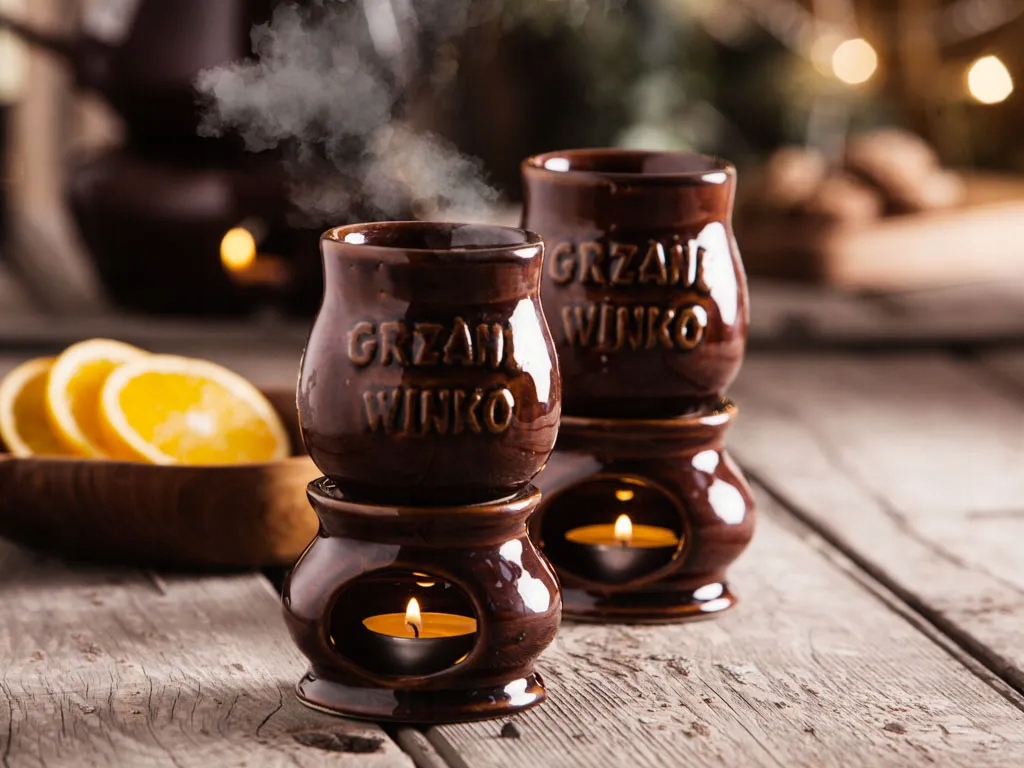 GRZANE WINO Zestaw do GRZAŃCA KUBKI PODGRZEWACZE DZBANEK KOMPLET 6el Kolor odcienie brązu i beżu