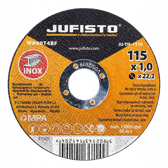 

Tarcza do cięcia metalu Jufisto 115 x 1,0mm x 22,2
