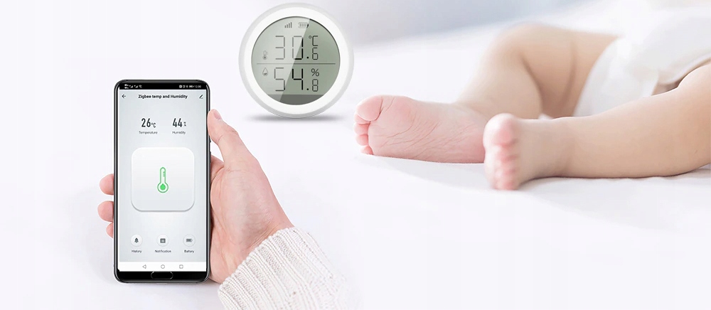 Czujnik Temperatury i Wilgotności ZigBee TUYA LCD Smart Life Dom Higrometr Komunikacja ZigBee
