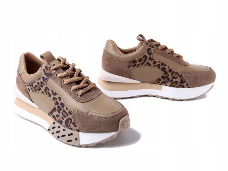 Sneakersy Damskie Skóra Naturalna Panterka Artiker 55C0089 Brązowe 38