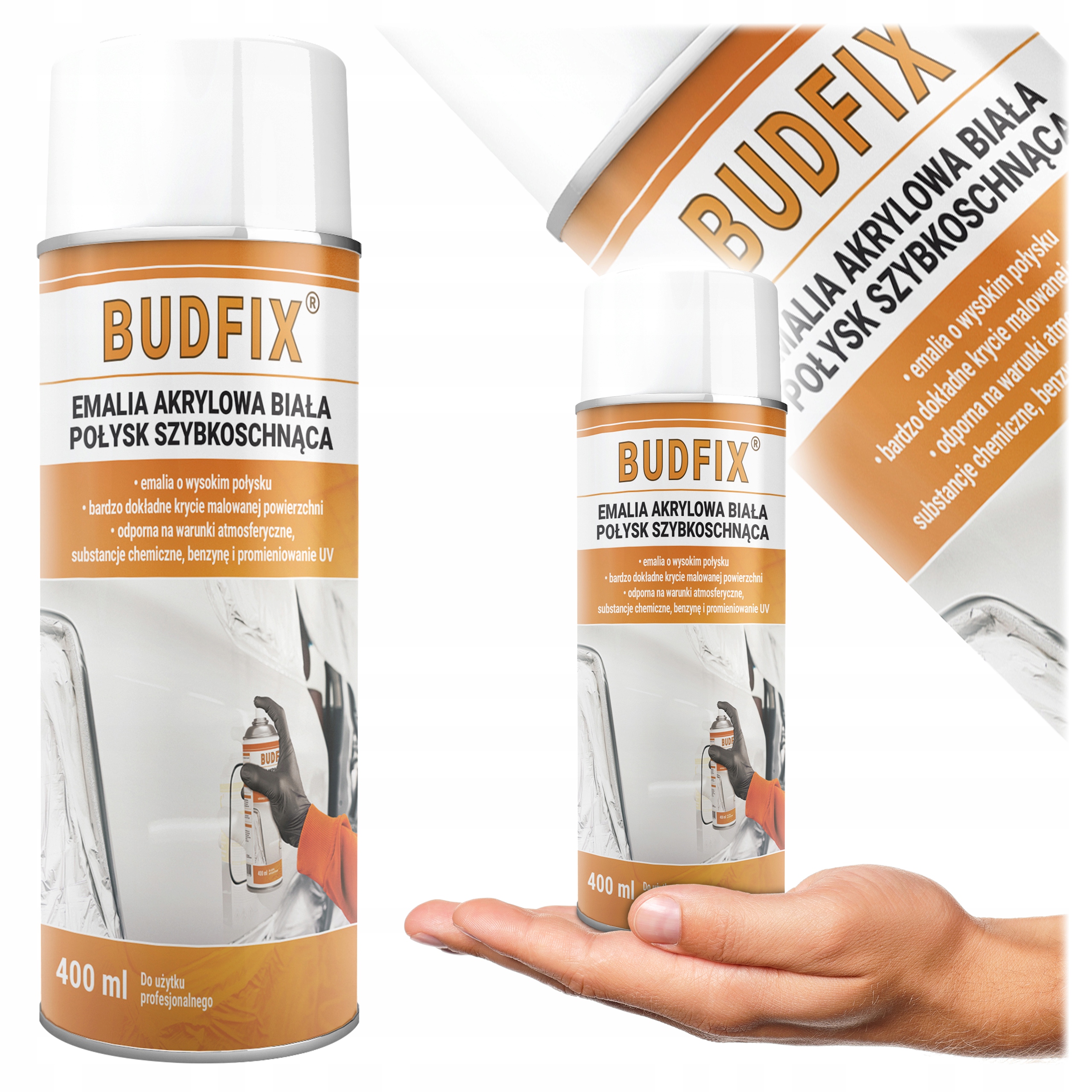 Emalia Akrylowa Biała Połysk Do Mebli Drewna Metalu Plastiku Ozdób 400ml