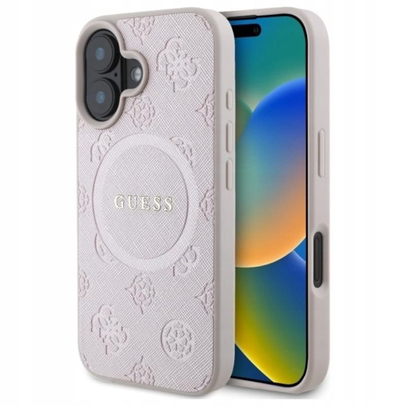 Pouzdro Guess pro iPhone 16 MagSafe Saffiano Originální módní růžové Zadní Kryt