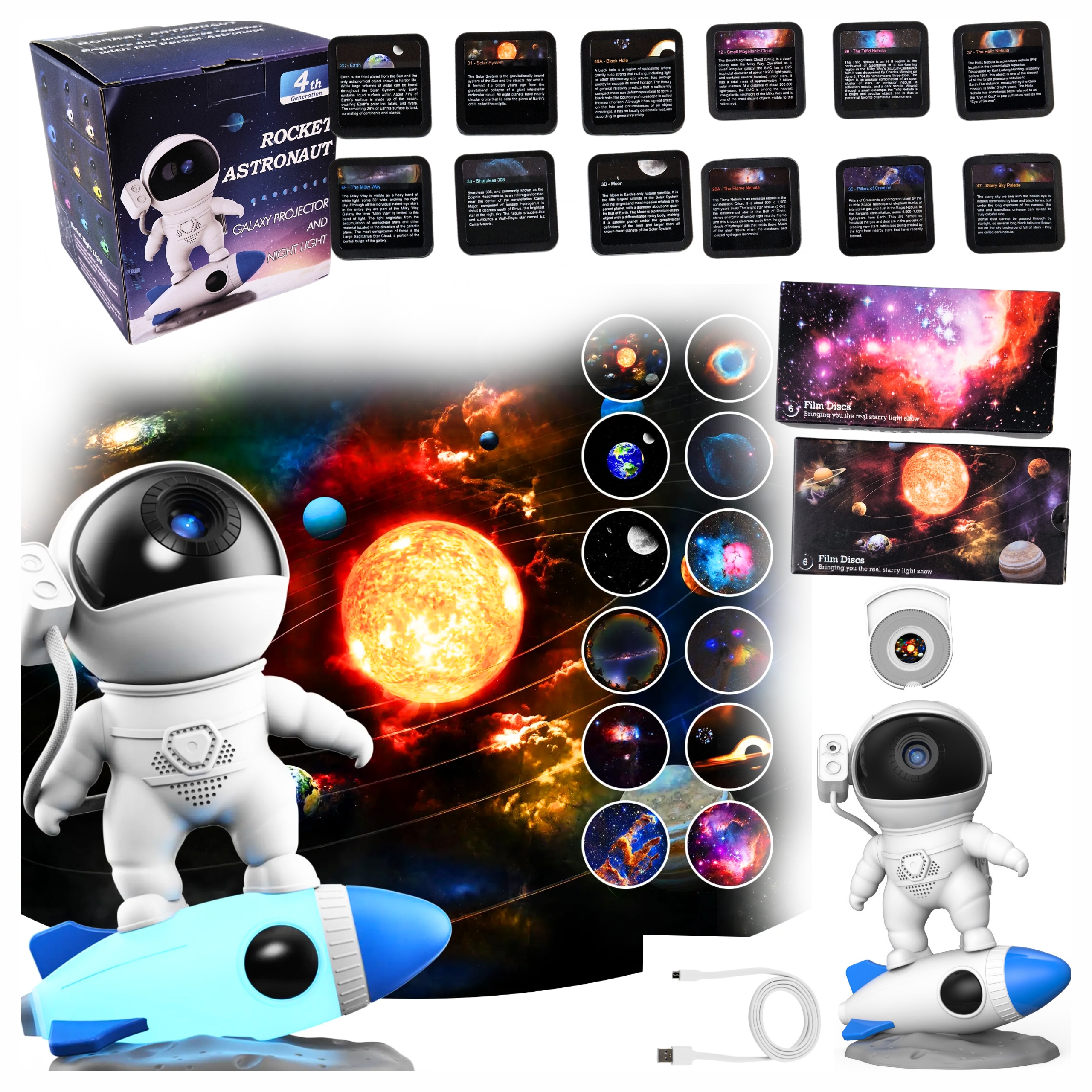 Projektor Noční Oblohy Noční Lampa Led Usb Planetárium 13x Disk Planety 4K Hd