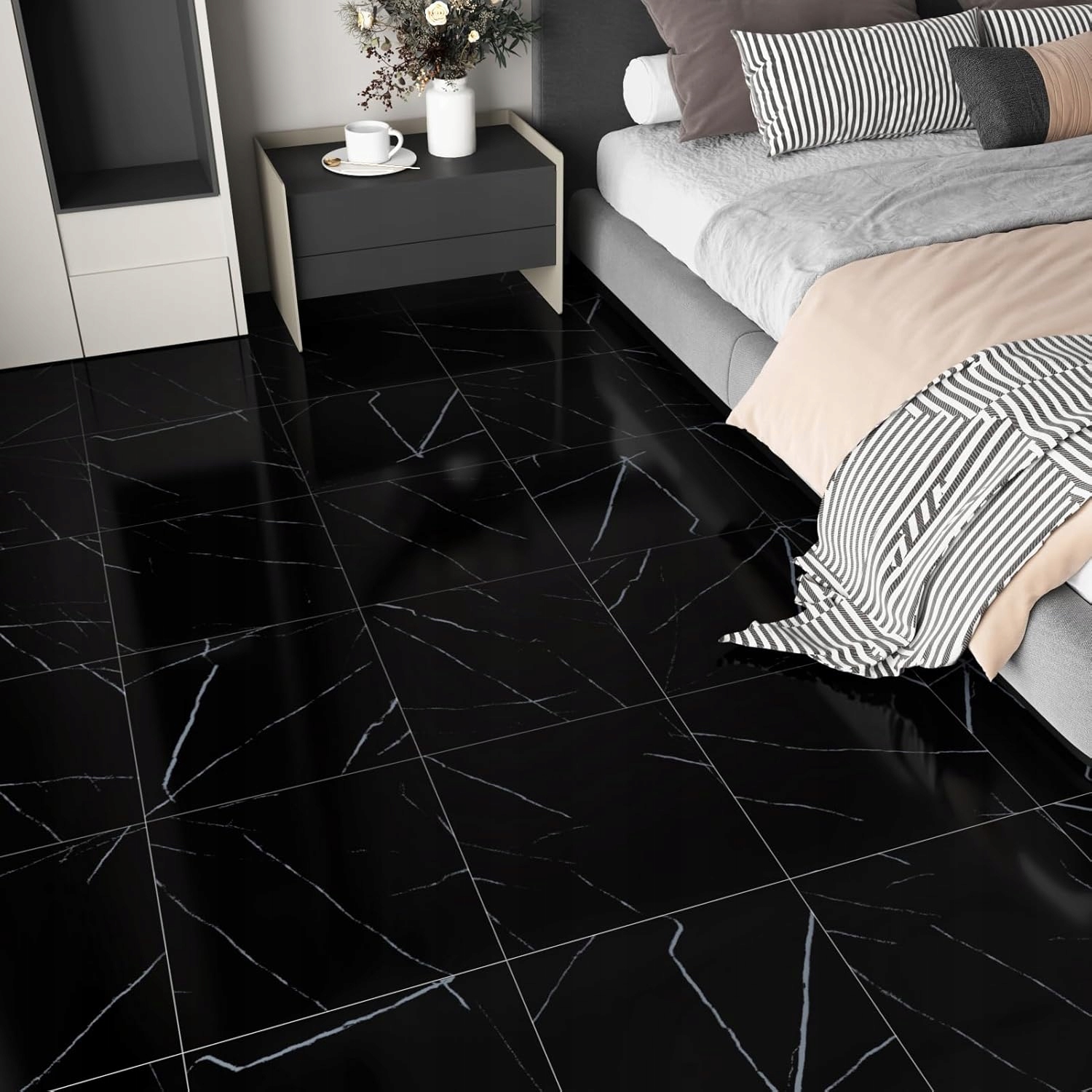 Pvc podlahové nálepky Yullpaper 30x30cm čierne samolepiace 24ks