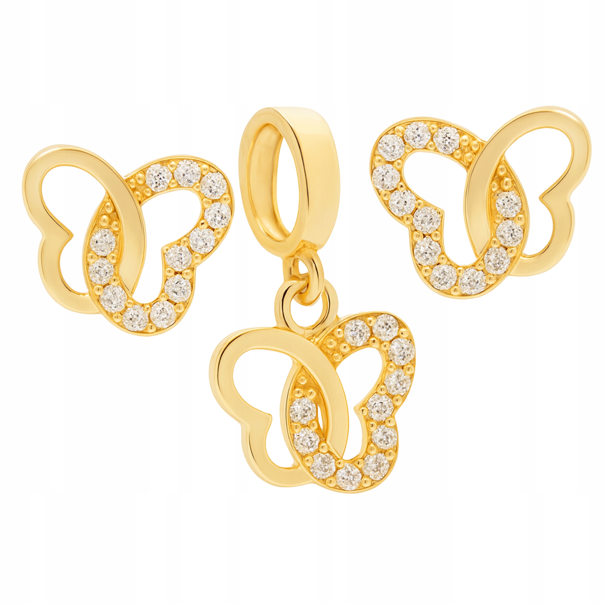 Roztomilý komplet náušnice a přívěsek 585 motýlků se zirkony jako dárek 14k