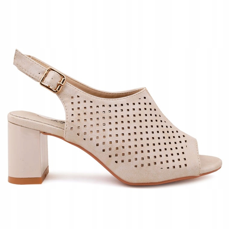 Beżowe Sandały Damskie Ażurowe Na Słupku Sandałki Na Obcasie